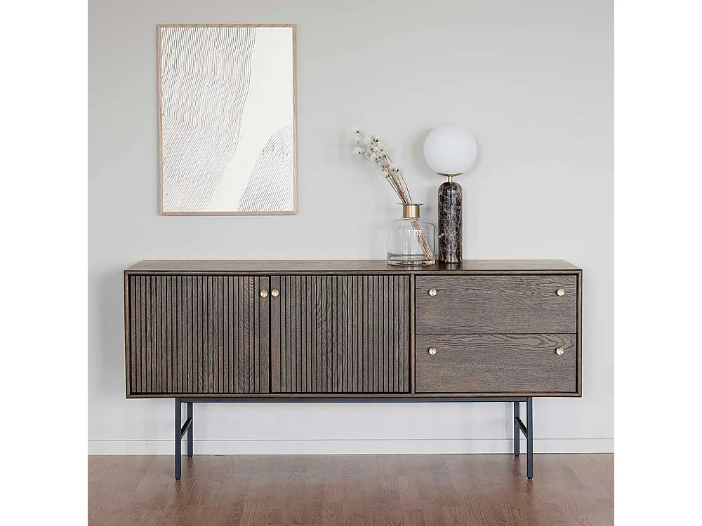 Retro Anrichte in Eiche dunkel und Schwarz 160 cm breit