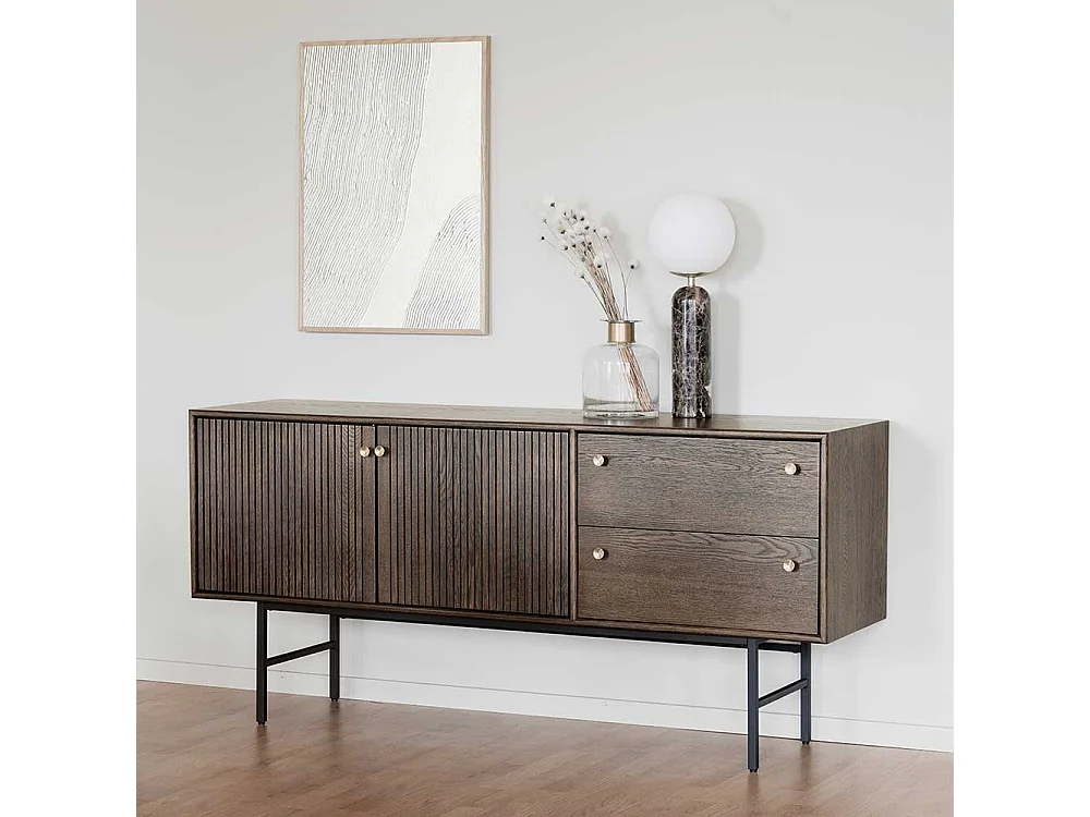 Retro Anrichte in Eiche dunkel und Schwarz 160 cm breit