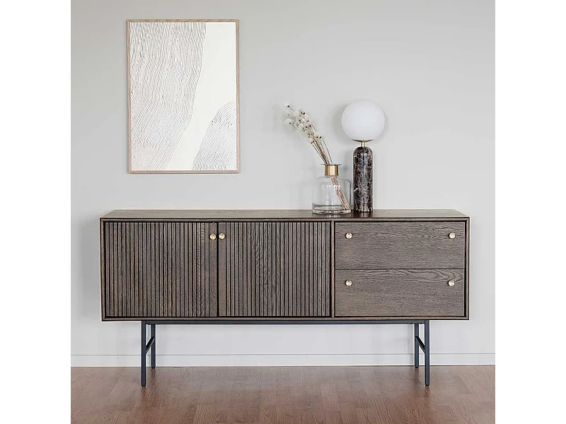 Retro Anrichte in Eiche dunkel und Schwarz 160 cm breit