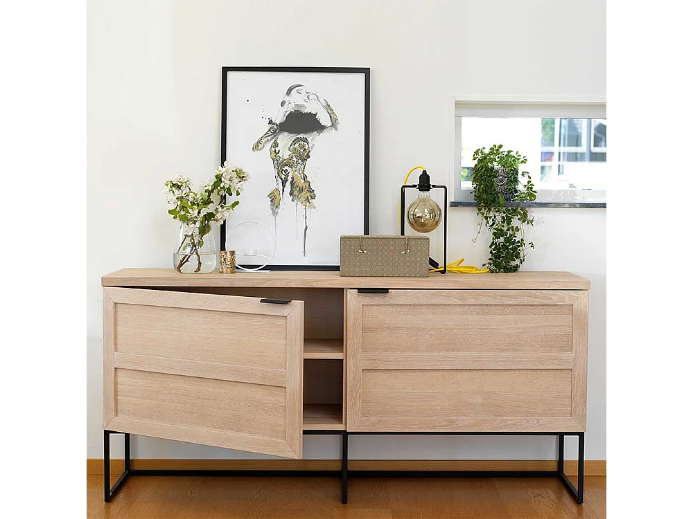 Wohnzimmer Sideboard aus Eiche White Wash massiv 160 cm breit