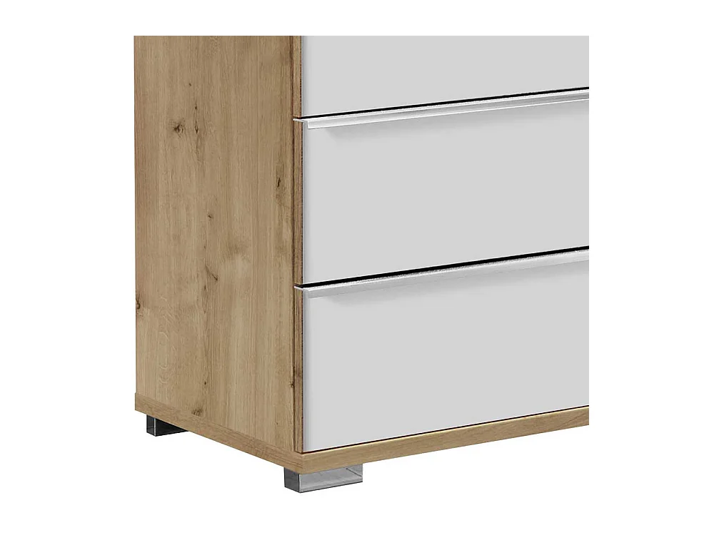Schubladenkommode in Weiß und Eiche Bianco glasbeschichtet