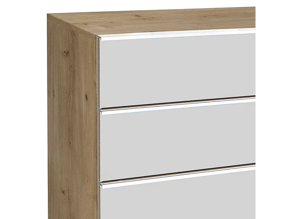 Schubladenkommode in Weiß und Eiche Bianco glasbeschichtet