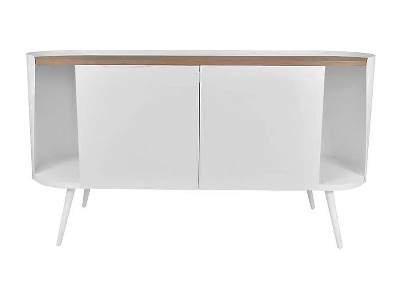 Ovales Sideboard aus Stahl in Weiß Eiche Dekor