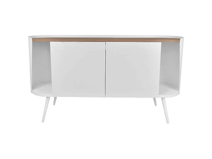 Ovales Sideboard aus Stahl in Wei� Eiche Dekor