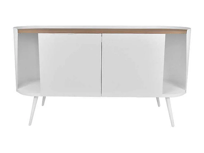 Ovales Sideboard aus Stahl in Weiß Eiche Dekor