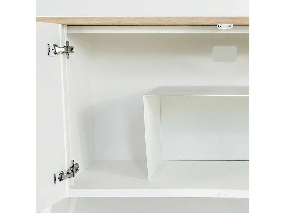 Ovales Sideboard aus Stahl in Weiß Eiche Dekor