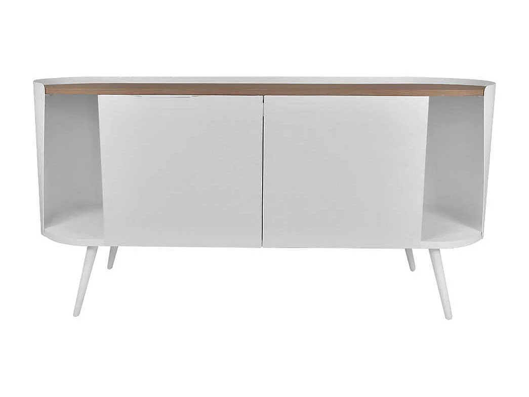 Ovales Sideboard aus Stahl in Weiß Eiche Dekor