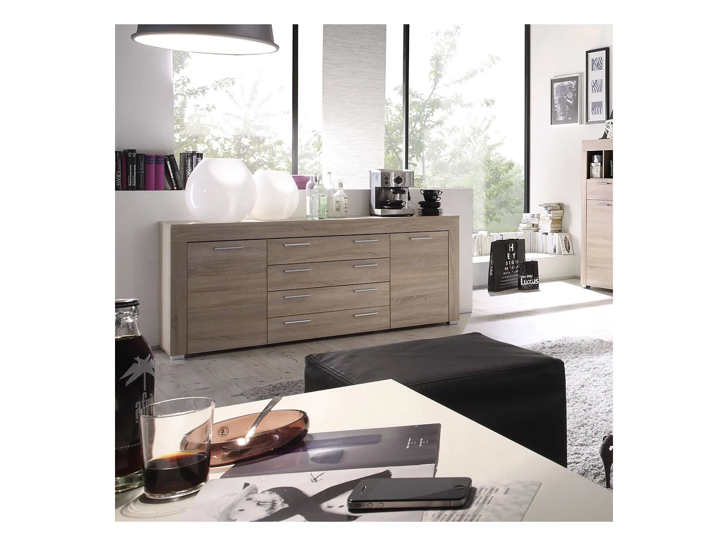 BOOM - Meuble salon/séjour mélaminé. Meuble Commode Armoire Buffet. L - H - P : 176 - 79 - 40 cm