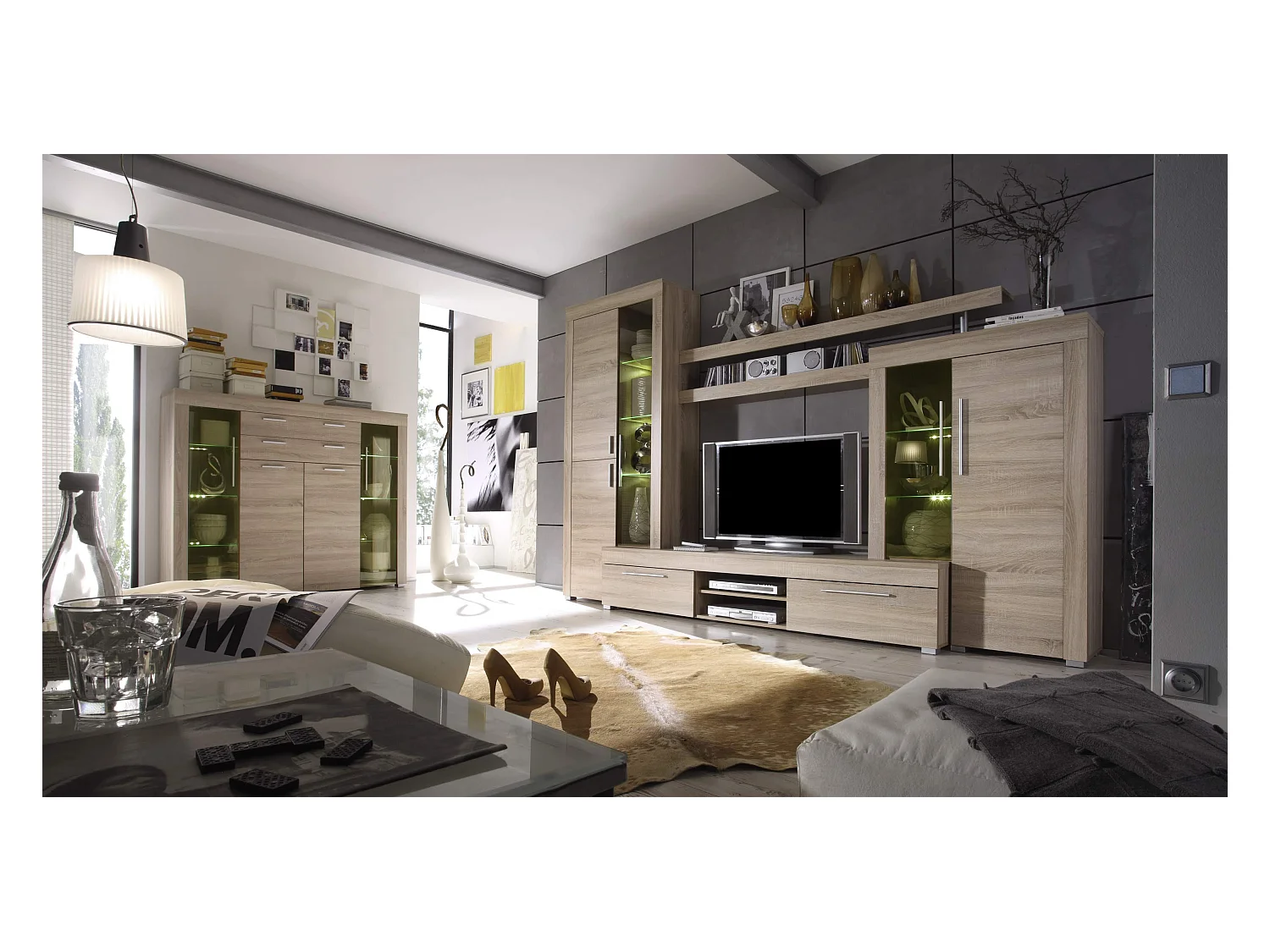 BOOM - Meuble salon/séjour mélaminé. Meuble Commode Armoire Buffet. L - H - P : 176 - 79 - 40 cm