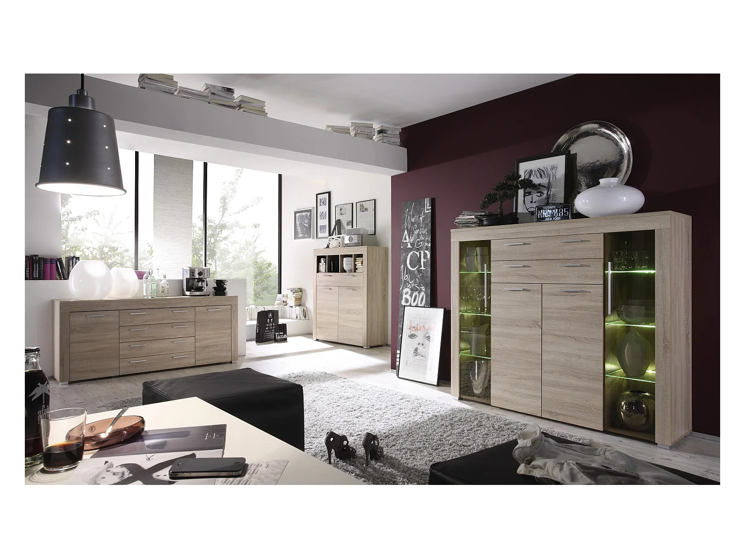 BOOM - Meuble salon/séjour mélaminé. Meuble Commode Armoire Buffet. L - H - P : 176 - 79 - 40 cm