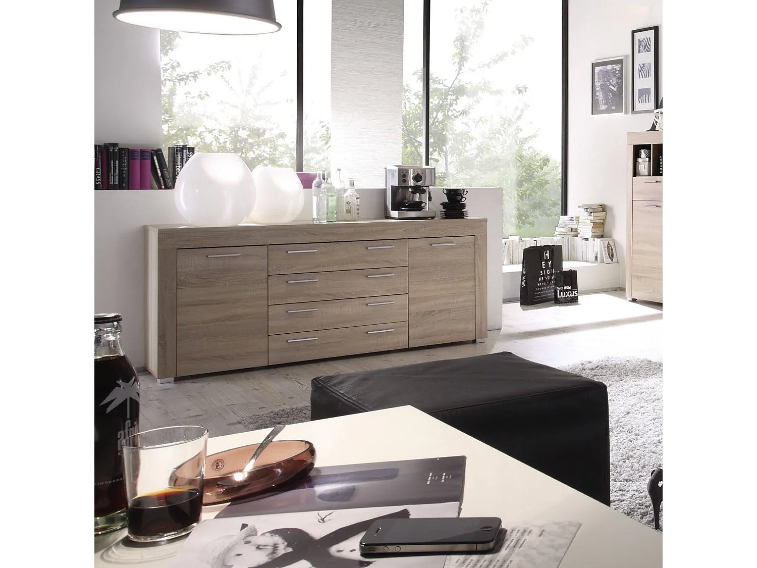 BOOM - Meuble salon/séjour mélaminé. Meuble Commode Armoire Buffet. L - H - P : 176 - 79 - 40 cm