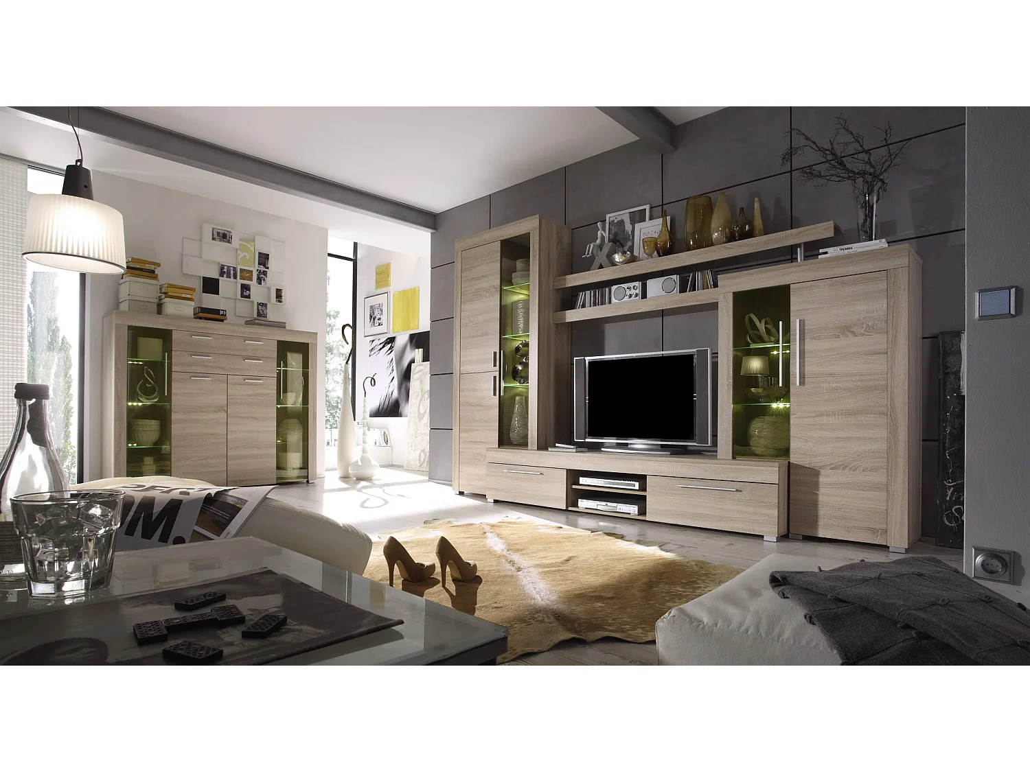 BOOM - Meuble salon/séjour mélaminé. Meuble Commode Armoire Buffet. L - H - P : 176 - 79 - 40 cm