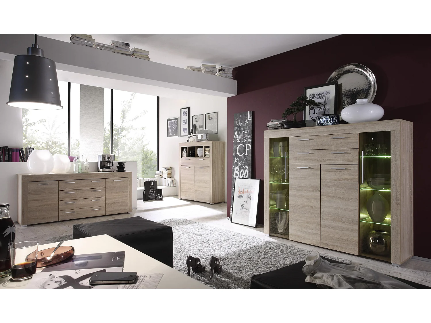 BOOM - Meuble salon/séjour mélaminé. Meuble Commode Armoire Buffet. L - H - P : 176 - 79 - 40 cm