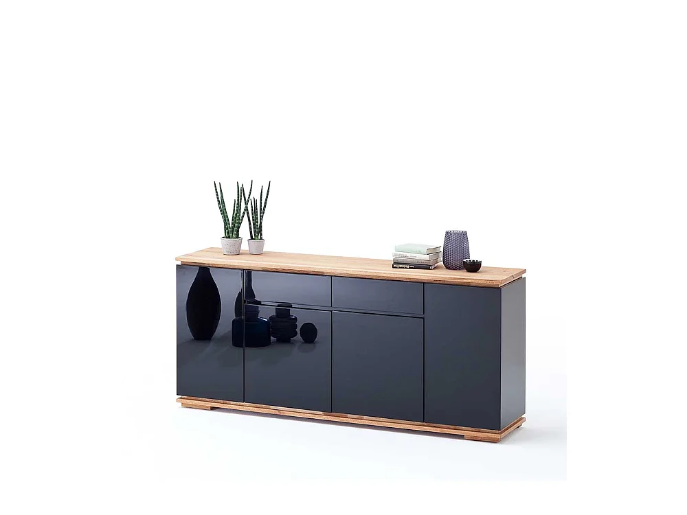 Design Sideboard in Schwarz Hochglanz Asteiche Massivholz
