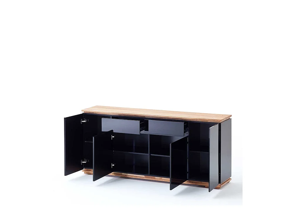 Design Sideboard in Schwarz Hochglanz Asteiche Massivholz