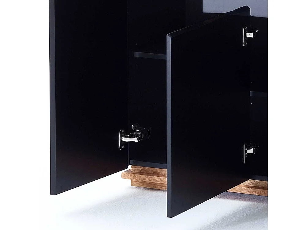 Design Sideboard in Schwarz Hochglanz Asteiche Massivholz