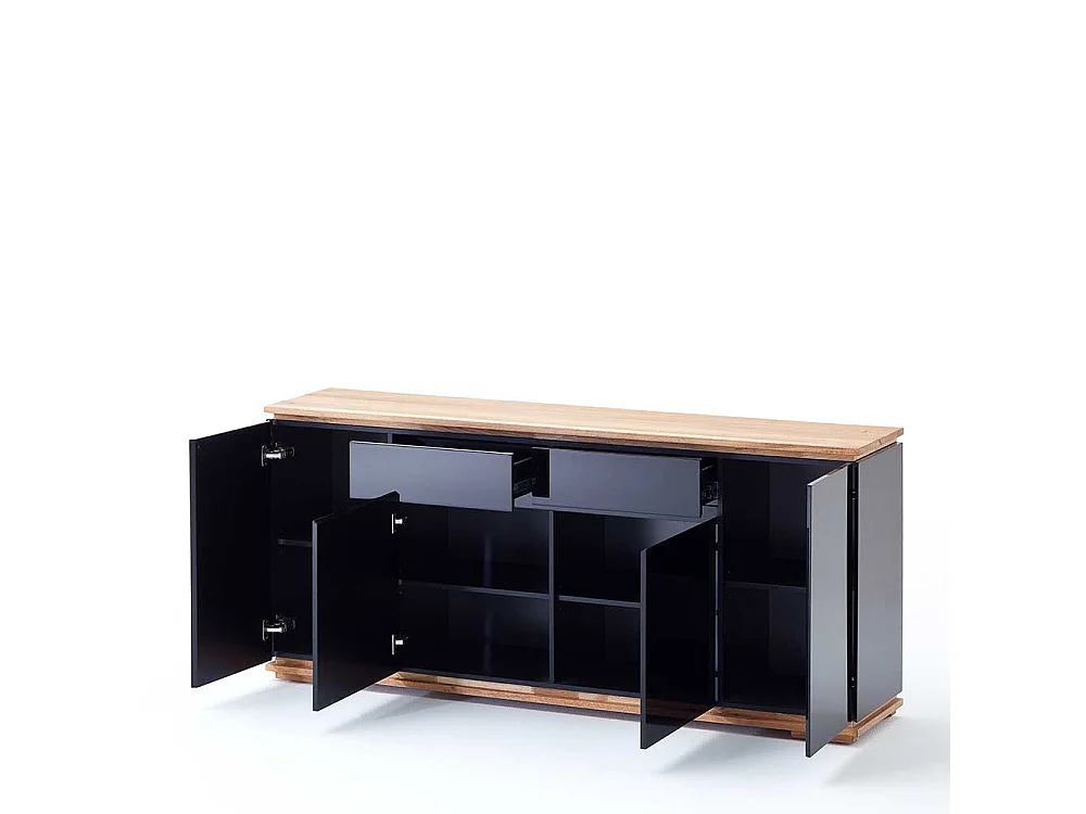 Design Sideboard in Schwarz Hochglanz Asteiche Massivholz