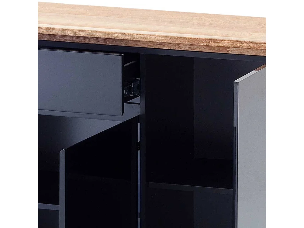 Design Sideboard in Schwarz Hochglanz Asteiche Massivholz