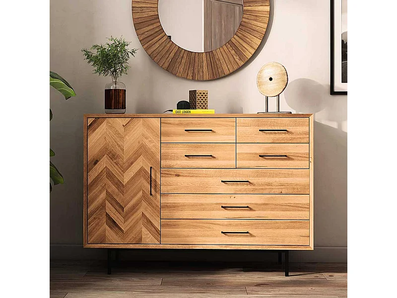 Sideboard aus Wildeiche Massivholz Vierfußgestell aus Metall