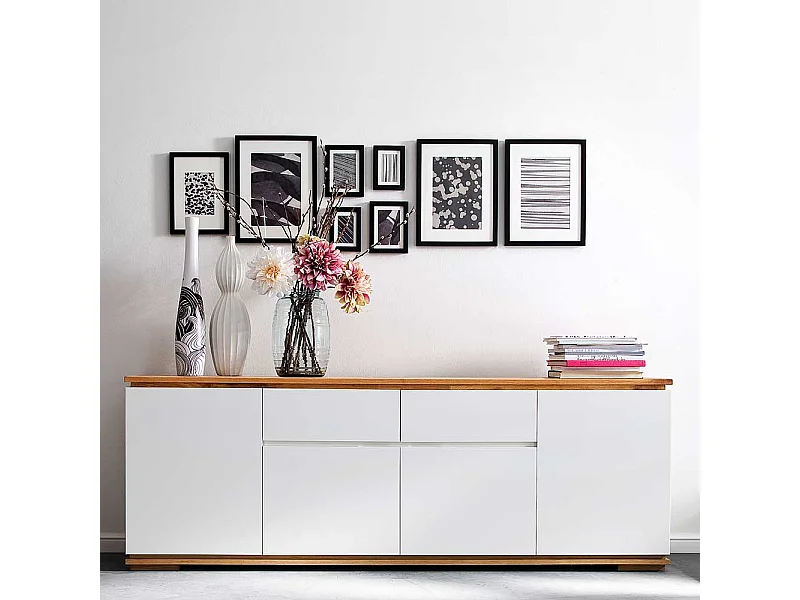 Griffloses Sideboard in Weiß Asteiche Massivholz