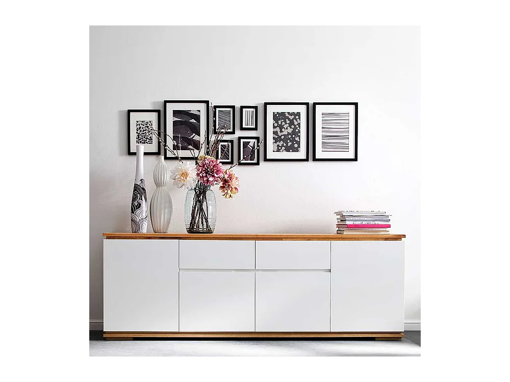 Griffloses Sideboard in Weiß Asteiche Massivholz
