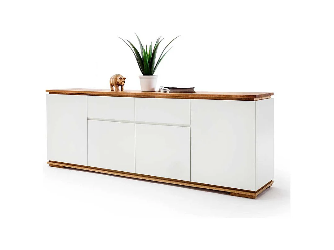 Griffloses Sideboard in Weiß Asteiche Massivholz