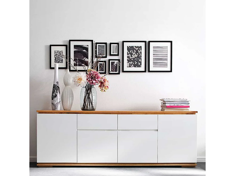 Griffloses Sideboard in Weiß Asteiche Massivholz