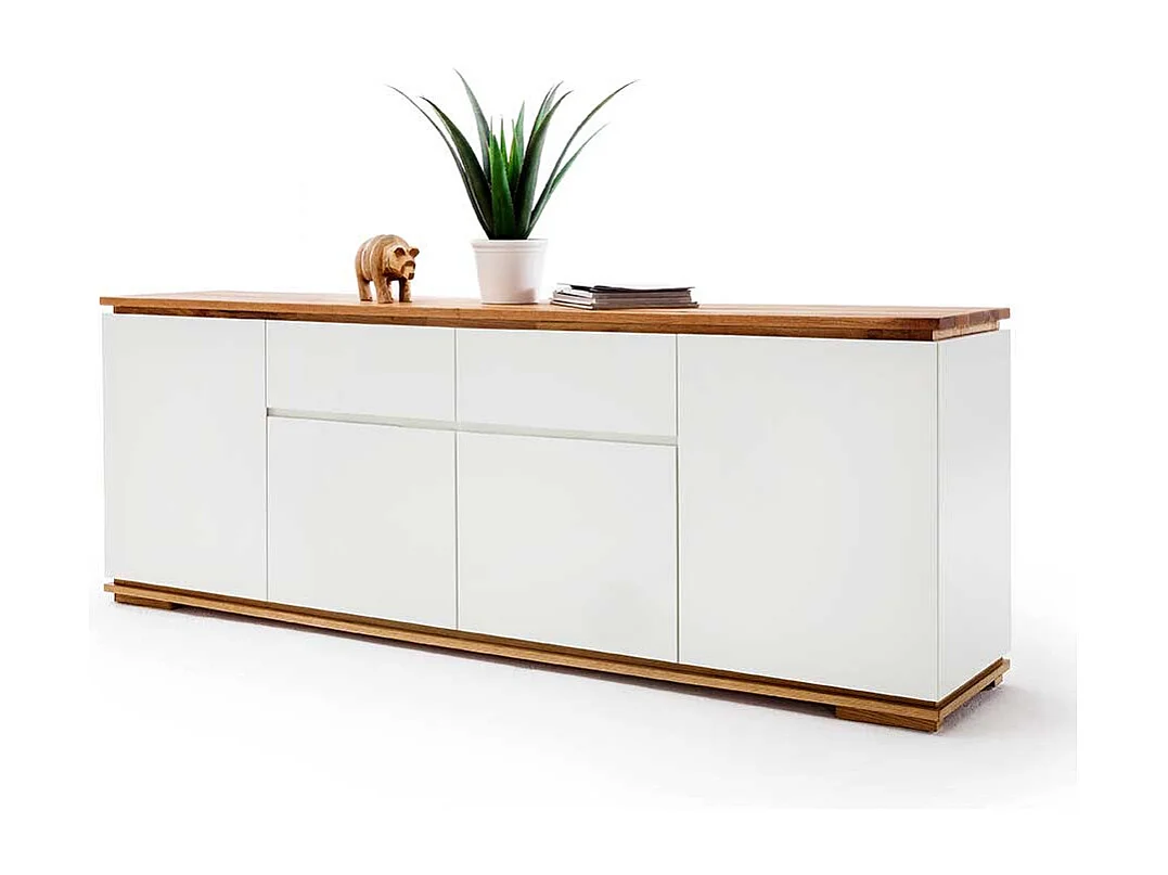 Griffloses Sideboard in Weiß Asteiche Massivholz