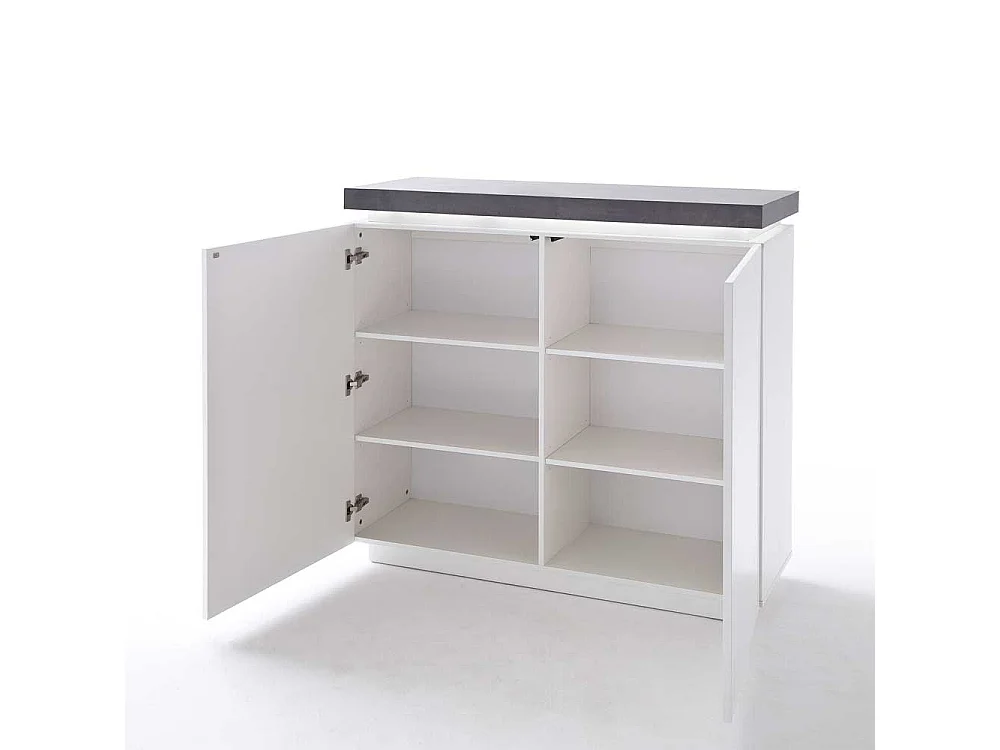 Türenkommode in Weiß Beton Grau LED Beleuchtung