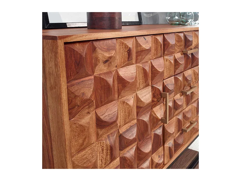 Esszimmersideboard 3D Front aus Sheesham Massivholz Metall