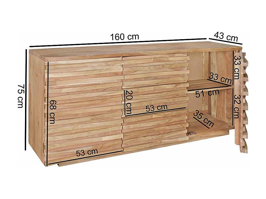 Massivholz Sideboard aus Akazie grob stukturiert 160 cm