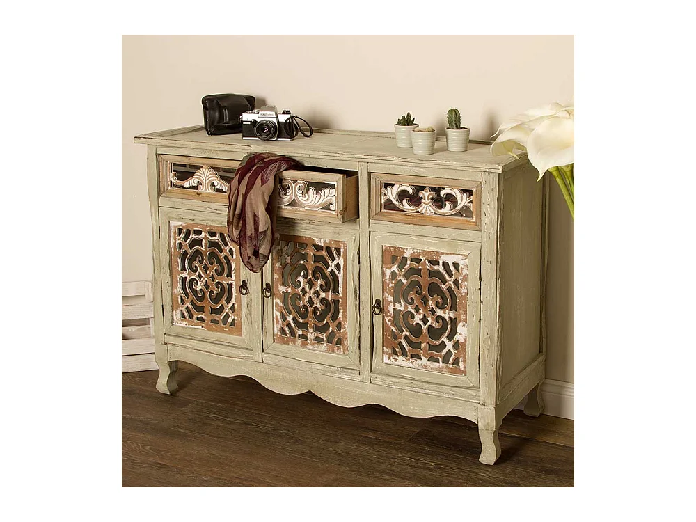 Shabby Chic Sideboard in Graubraun drei Schubladen und Türen