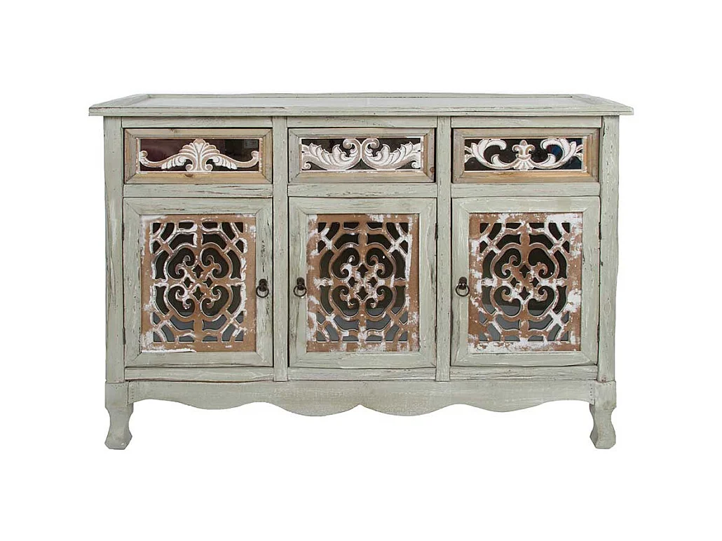 Shabby Chic Sideboard in Graubraun drei Schubladen und Türen