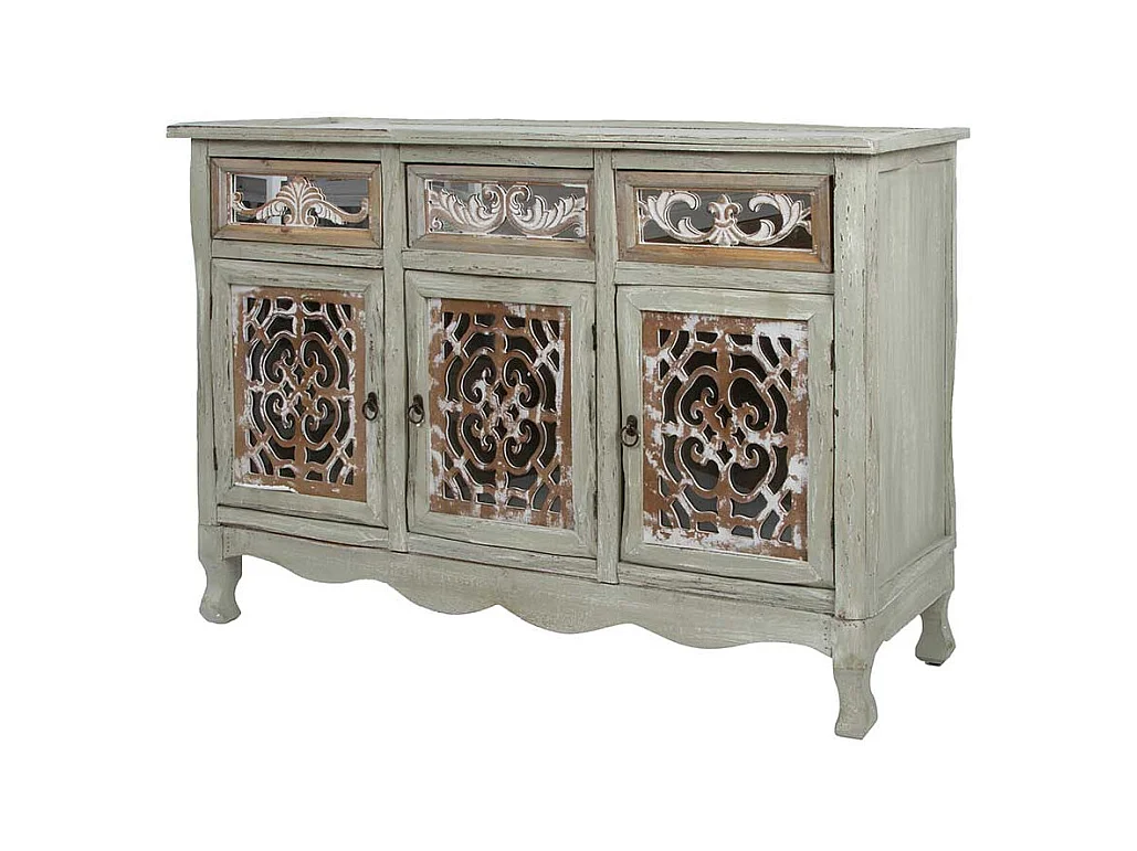 Shabby Chic Sideboard in Graubraun drei Schubladen und Türen