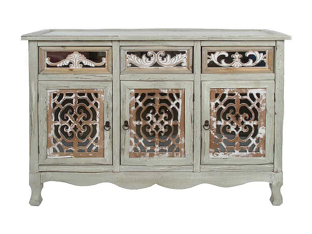 Shabby Chic Sideboard in Graubraun drei Schubladen und Türen