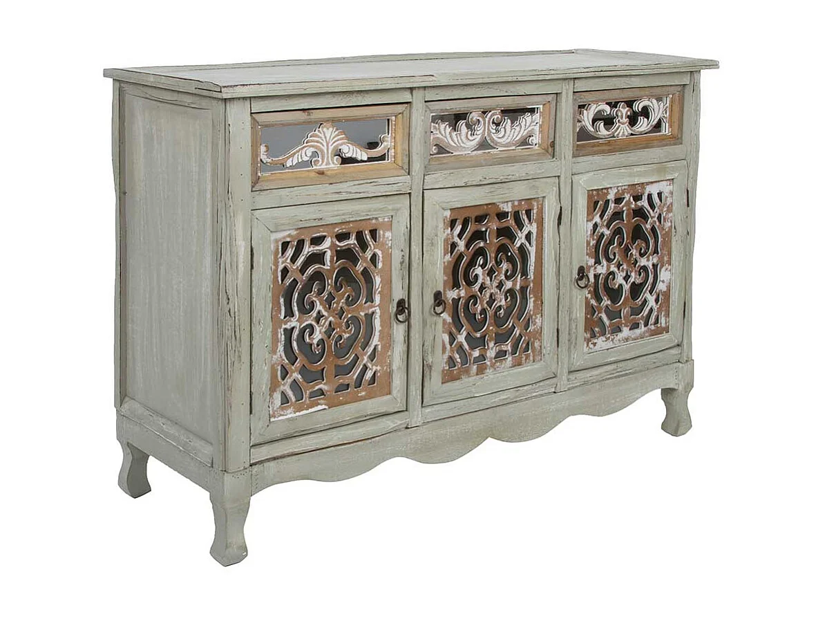Shabby Chic Sideboard in Graubraun drei Schubladen und Türen