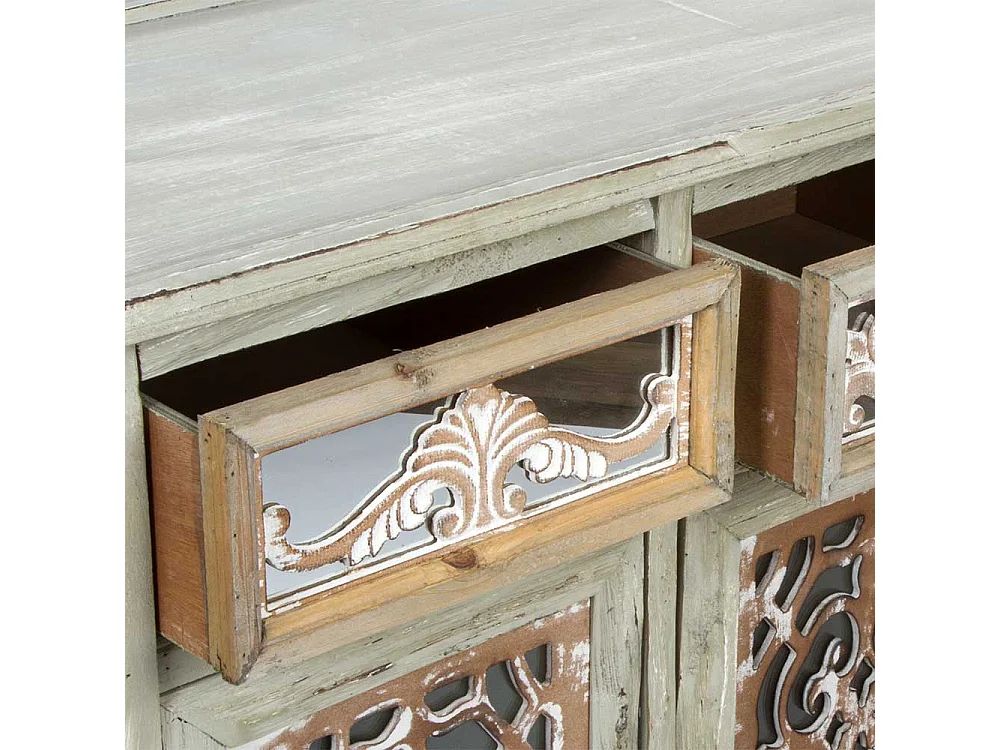 Shabby Chic Sideboard in Graubraun drei Schubladen und Türen