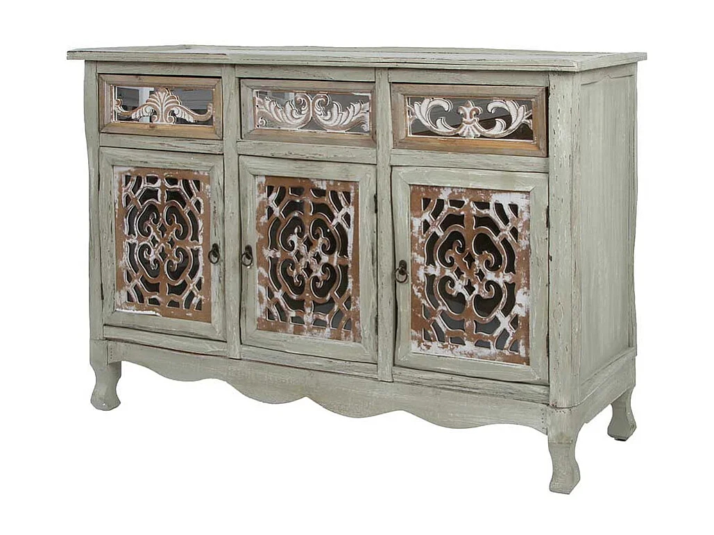 Shabby Chic Sideboard in Graubraun drei Schubladen und Türen