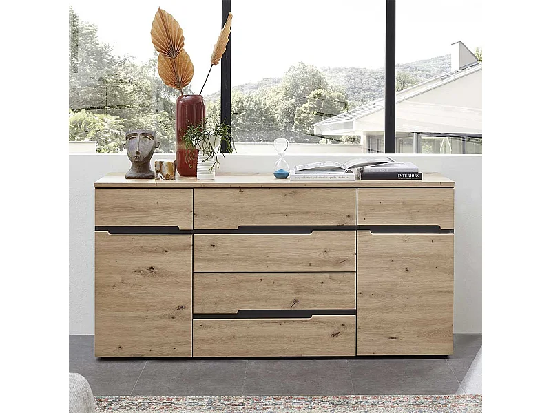 Sideboard mit Schubladen und Drehtüren Wildeichefarben