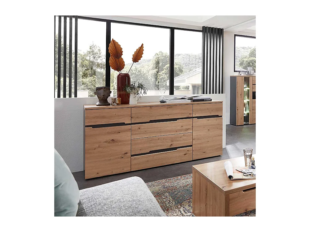 Sideboard mit Schubladen und Drehtüren Wildeichefarben