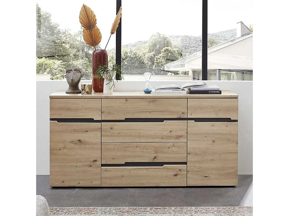 Sideboard mit Schubladen und Drehtüren Wildeichefarben