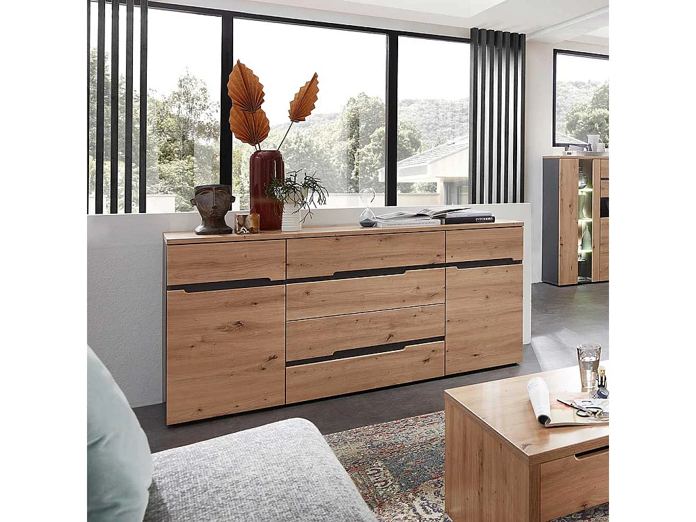 Sideboard mit Schubladen und Drehtüren Wildeichefarben