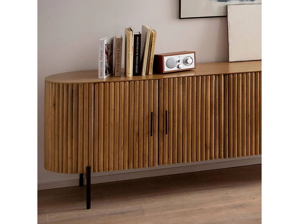 Sideboard Holzkommode in Mangoholz Naturfarben 4 türig