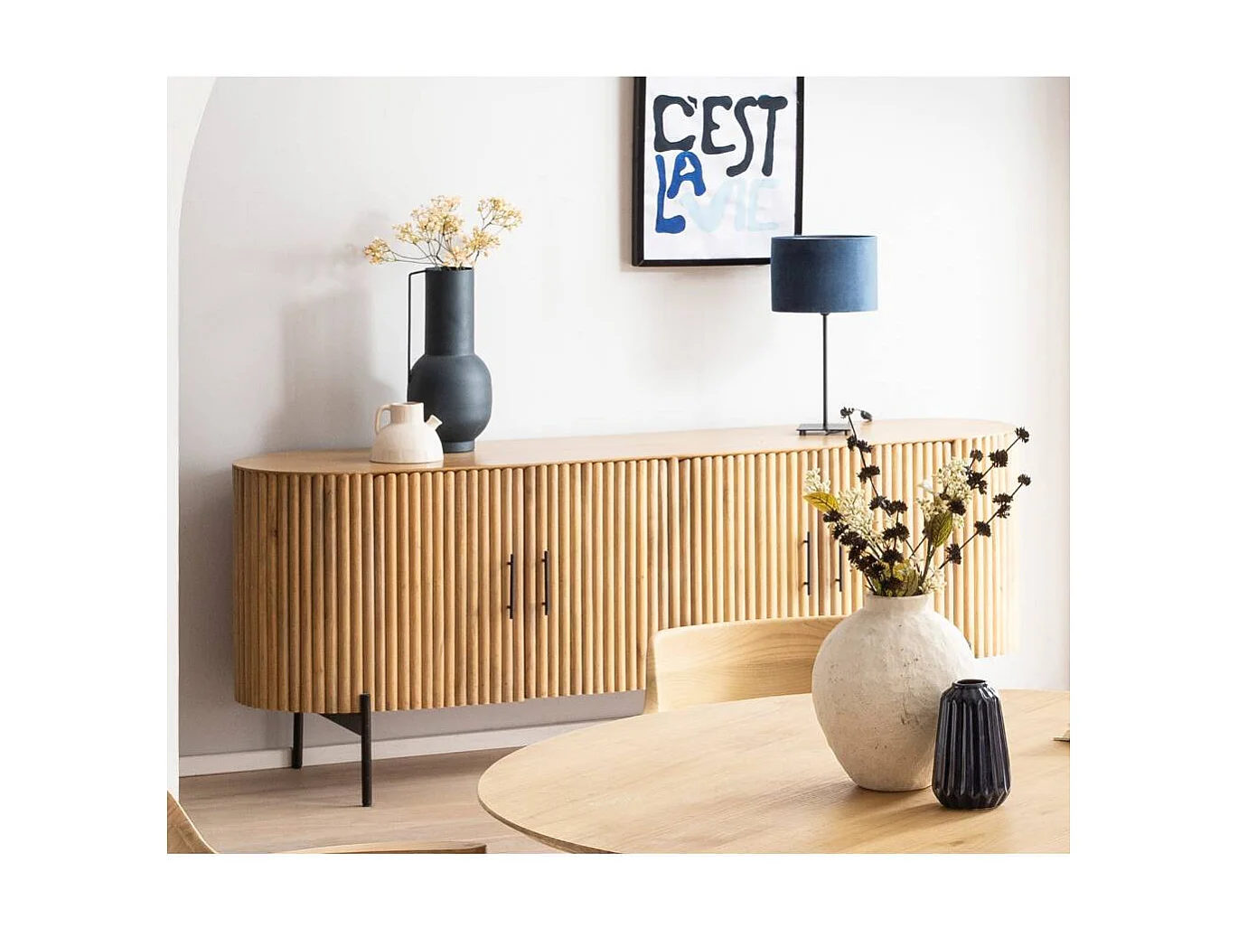 Sideboard Holzkommode in Mangoholz Naturfarben 4 türig