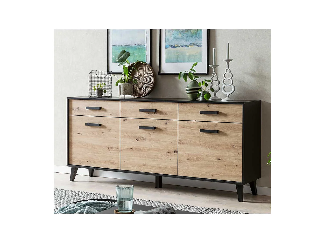 Gro�es Sideboard in Wildeichefarben Schwarz