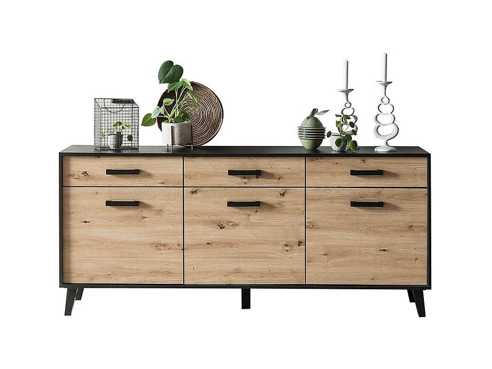 Gro�es Sideboard in Wildeichefarben Schwarz