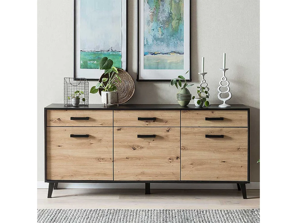 Gro�es Sideboard in Wildeichefarben Schwarz