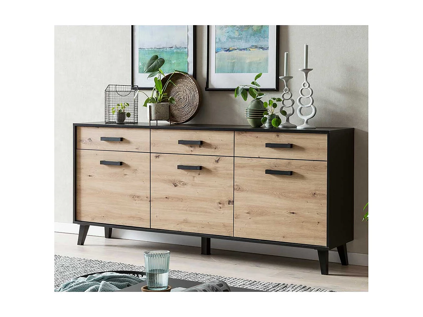 Gro�es Sideboard in Wildeichefarben Schwarz