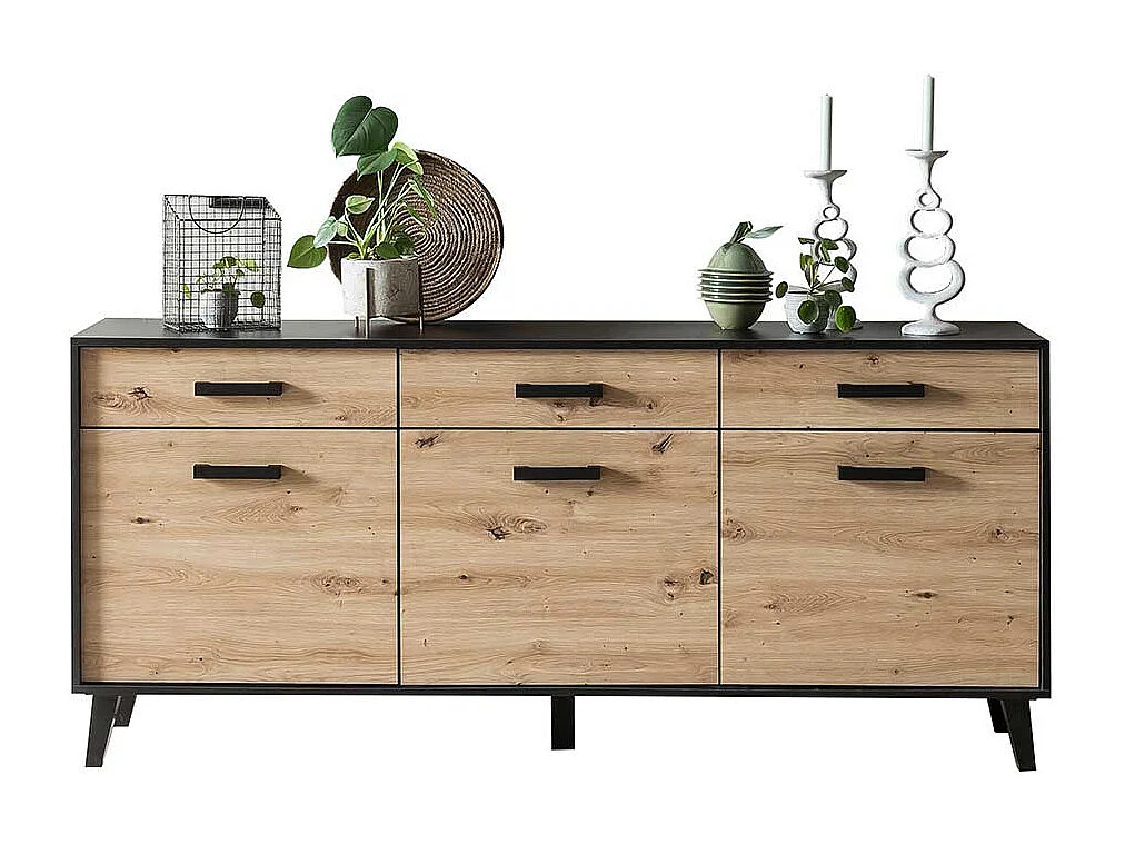Gro�es Sideboard in Wildeichefarben Schwarz