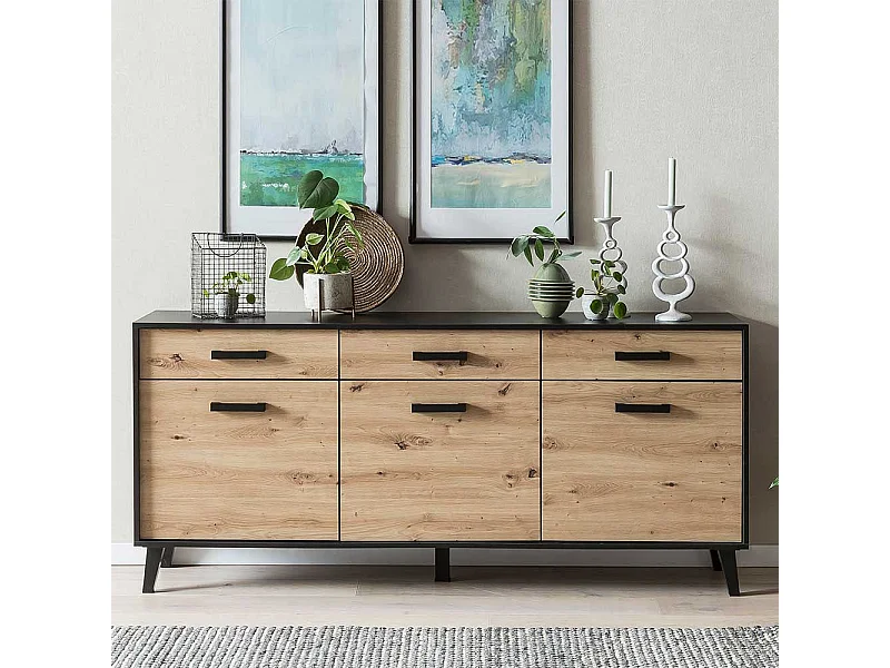 Gro�es Sideboard in Wildeichefarben Schwarz